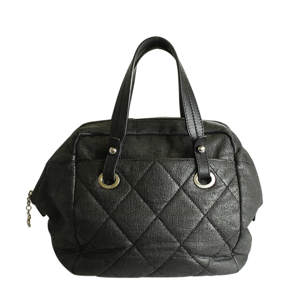 Chanel Timeless Bowler Black Quilted Canvas Satchel (208764)